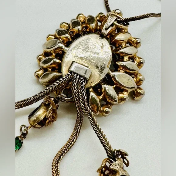 Vintage ANTIQUE Green PendantCrystal Tassel